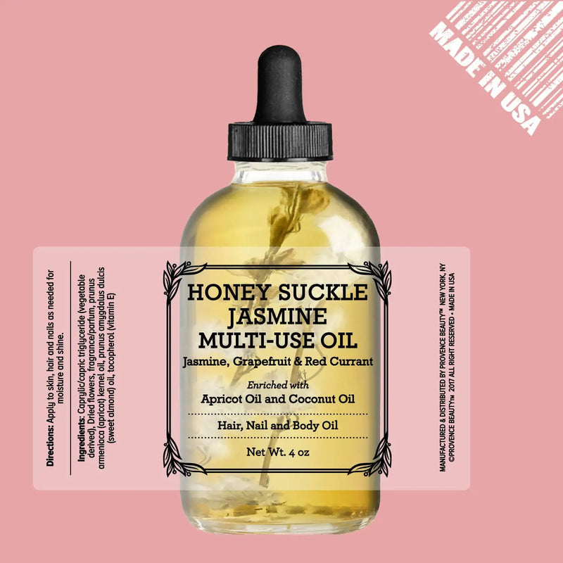 Provence Multi-Use Face, Body & Hair Oil - Hydrates Skin, Restores Shine - With Apricot, Coconut Oil & Vitamin E - 4 Fl Oz Honey Suckle Jasmine