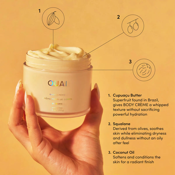 OUAI Body Cream, St. Barts - Hydrating Whipped Body Cream with Cupuaçu Butter, Coconut Oil and Squalane - Softens Skin and Delivers Healthy-Looking Glow - Sulfate-Free Skin Care - 7.5 Oz