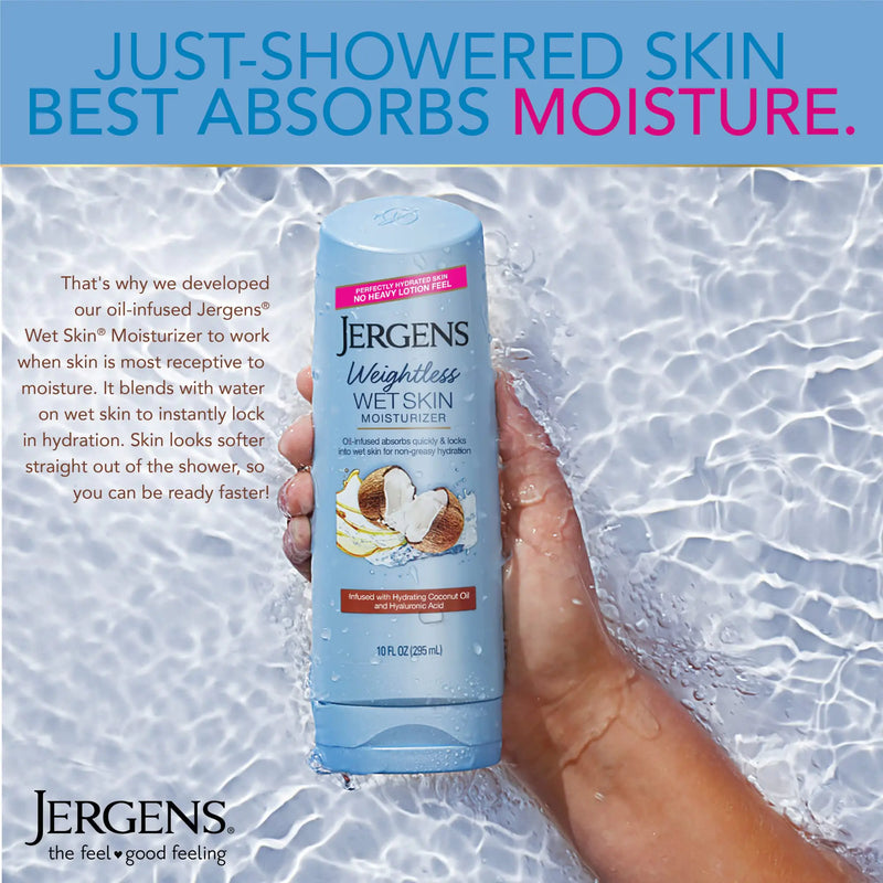 Jergens Wet Skin Body Moisturizer with Restoring Argan Oil, 10 Ounces, 4X Healthier Looking Skin, Fast-Absorbing, Non-Greasy, Dermatologist Tested (Pack of 4) Argan Oil (Pack of 4)