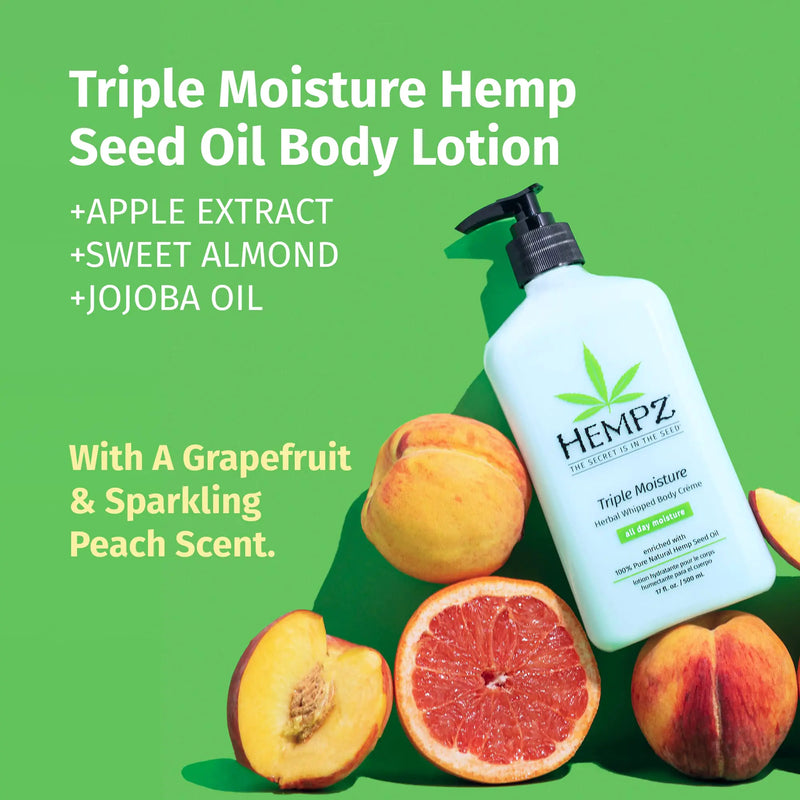 HEMPZ Triple Moisture Body Moisturizer, 17 Oz – Hydrating Lotion Rich with Minerals, Vitamin C, & Hempseed Oil to Nourish & Repair Extremely Dry or Sensitive Skin for Body 17 Fl Oz (Pack of 1)