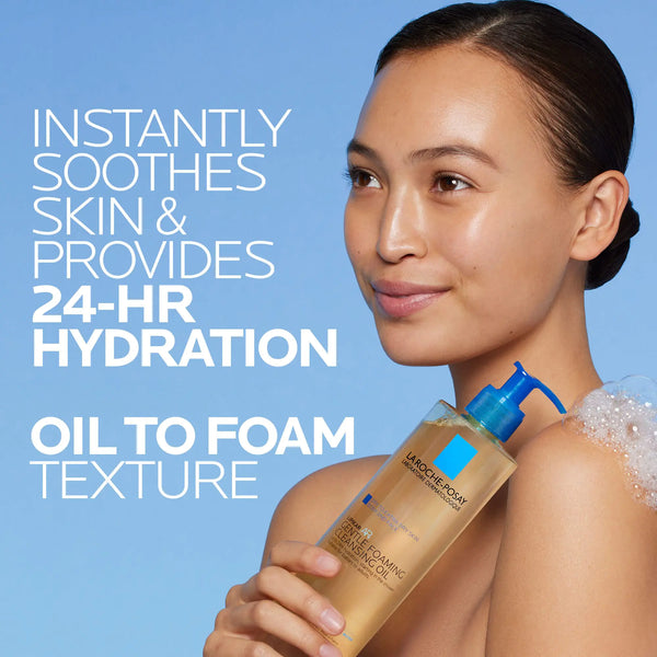 La Roche-Posay NEW Lipikar AP+ Gentle Foaming Cleansing Oil | Gentle Oil Cleanser for Face and Body Formulated with Niacinamide | Long-Lasting 24-hour Hydration | Fragrance-Free & Soap Free