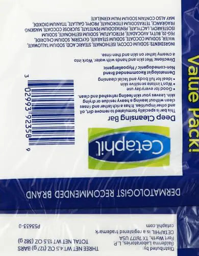 Cetaphil Bar Soap, Deep Cleansing Face and Body Bar, Pack of 3, For Dry to Normal, Sensitive Skin, Soap Free, Hypoallergenic, Paraben Free, Removes Makeup, Dirt and Oil 4.5 Ounce (Pack of 3)