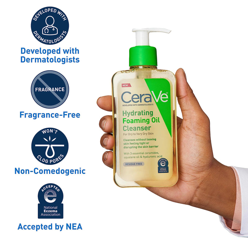 CeraVe Hydrating Foaming Oil Cleanser | Moisturizing Oil Cleanser for Face & Body | Squalane Oil + Hyaluronic Acid + Ceramides | For Dry to Very Dry Skin | Fragrance Free & Residue Free | 19 FL Oz 19 Fl Oz (Pack of 1)