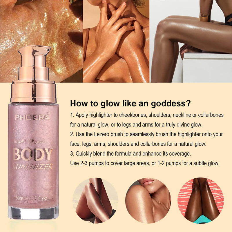 Body Shimmer Oil, Waterproof Long Lasting Moisturizing Bronze Body Luminizer Glow For Face & Body, Liquid Illuminator Body Highlighter 1oz/Jars, Makeup Brush Include (Sparkle Pink #04) Sparkle Pink #04 1 Fl Oz (Pack of 1)