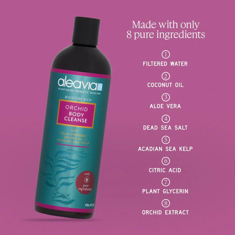 Aleavia Body Cleanse – Organic & All-Natural Prebiotic Body Wash with Pure Cold-Pressed Orchid Oil – Nourish Your Skin Microbiome – 16 Oz