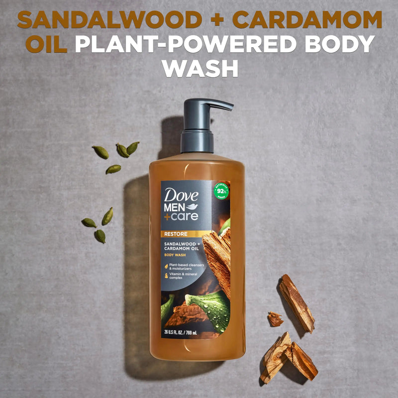 Dove Men+Care Body Wash Sandalwood + Cardamom Oil to Rebuild Skin in the Shower with Plant-Based Cleansers and Moisturizers 26 oz